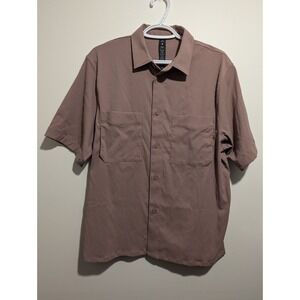 Lululemon Shirt Mens Small Pink Relaxed‎ Fit Short Sleeve Button Heavyweight